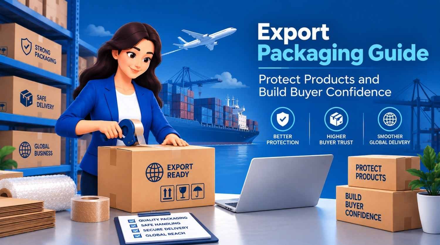 Secure export packaging prepared for international shipment