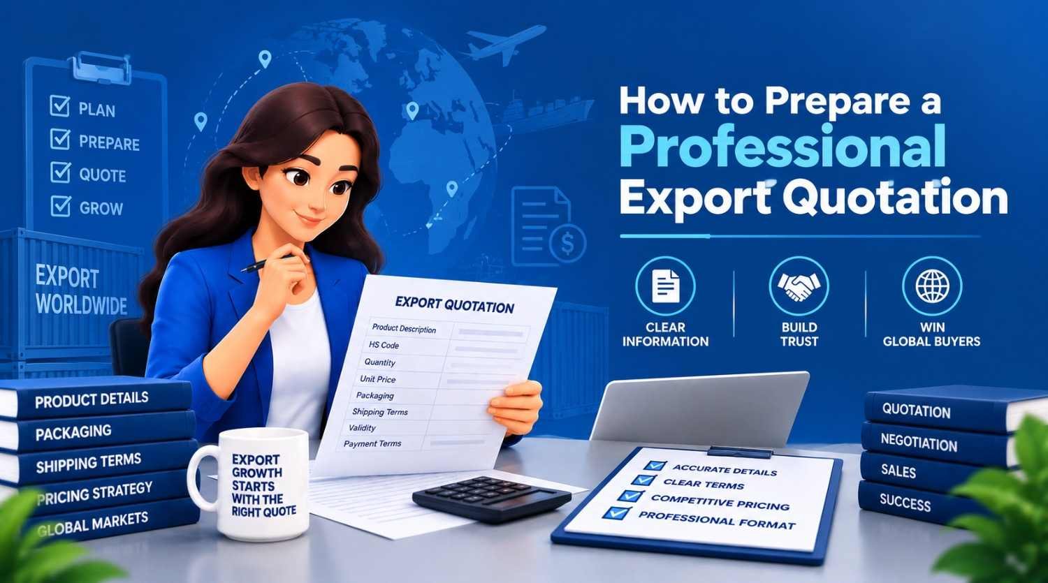 Professional export quotation and commercial documents on a desk