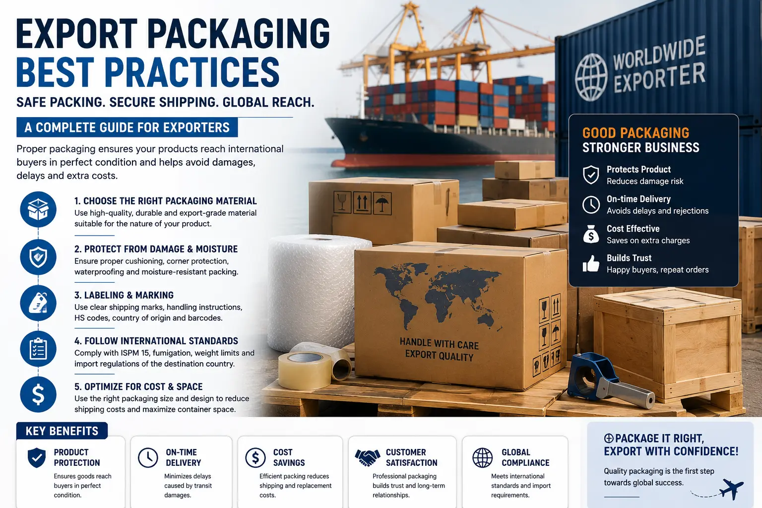 Secure export packaging prepared for international shipment